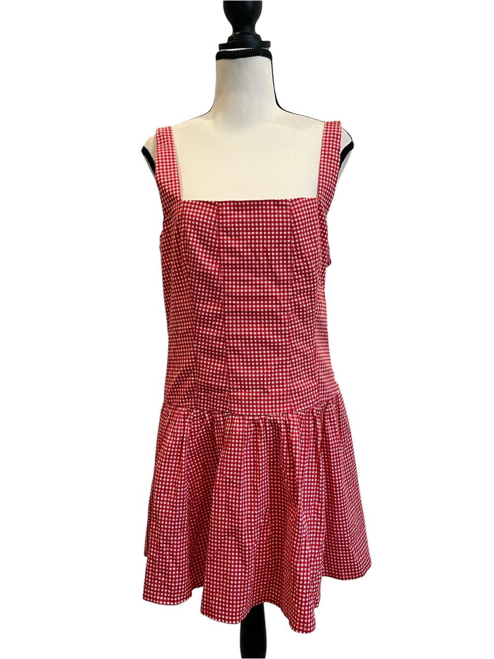 Abercrombie & Fitch Mila Red & White Gingham Check Drop-waist Mini Dress Large